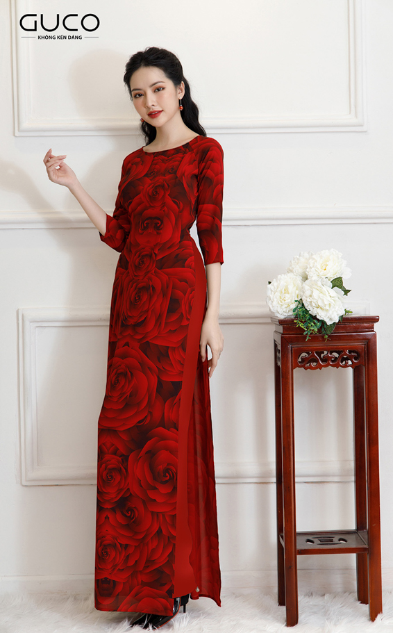 Áo dài nữ họa tiết hoa hồng AD100