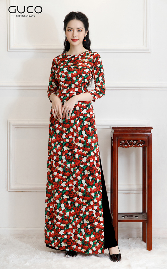 Áo dài nữ AD102 họa tiết hoa Tulip