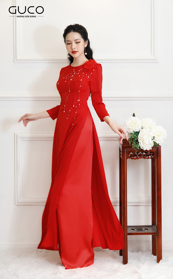 Áo dài nữ AD104 kết hoa 3D