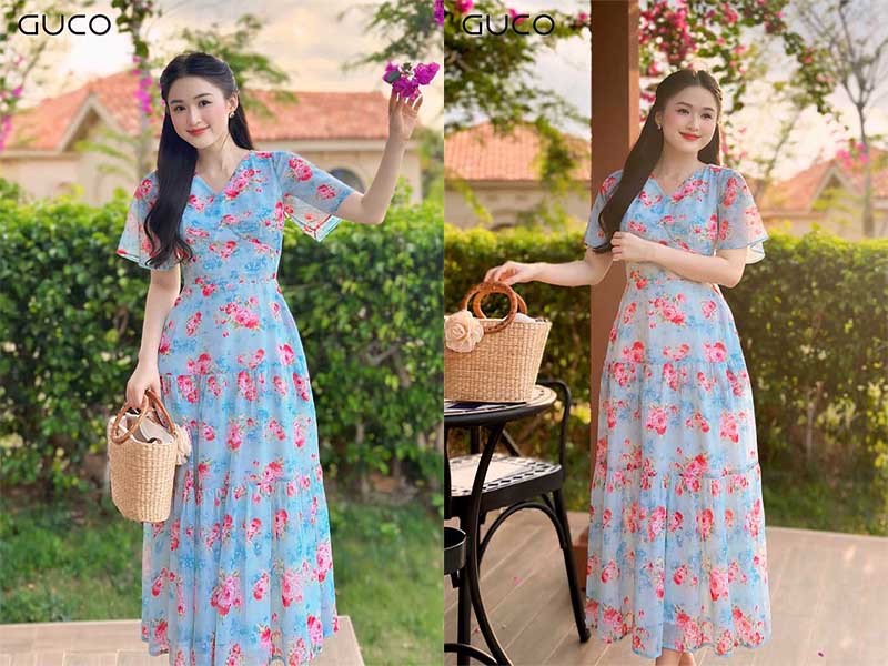 đầm voan hoa dự tiệc