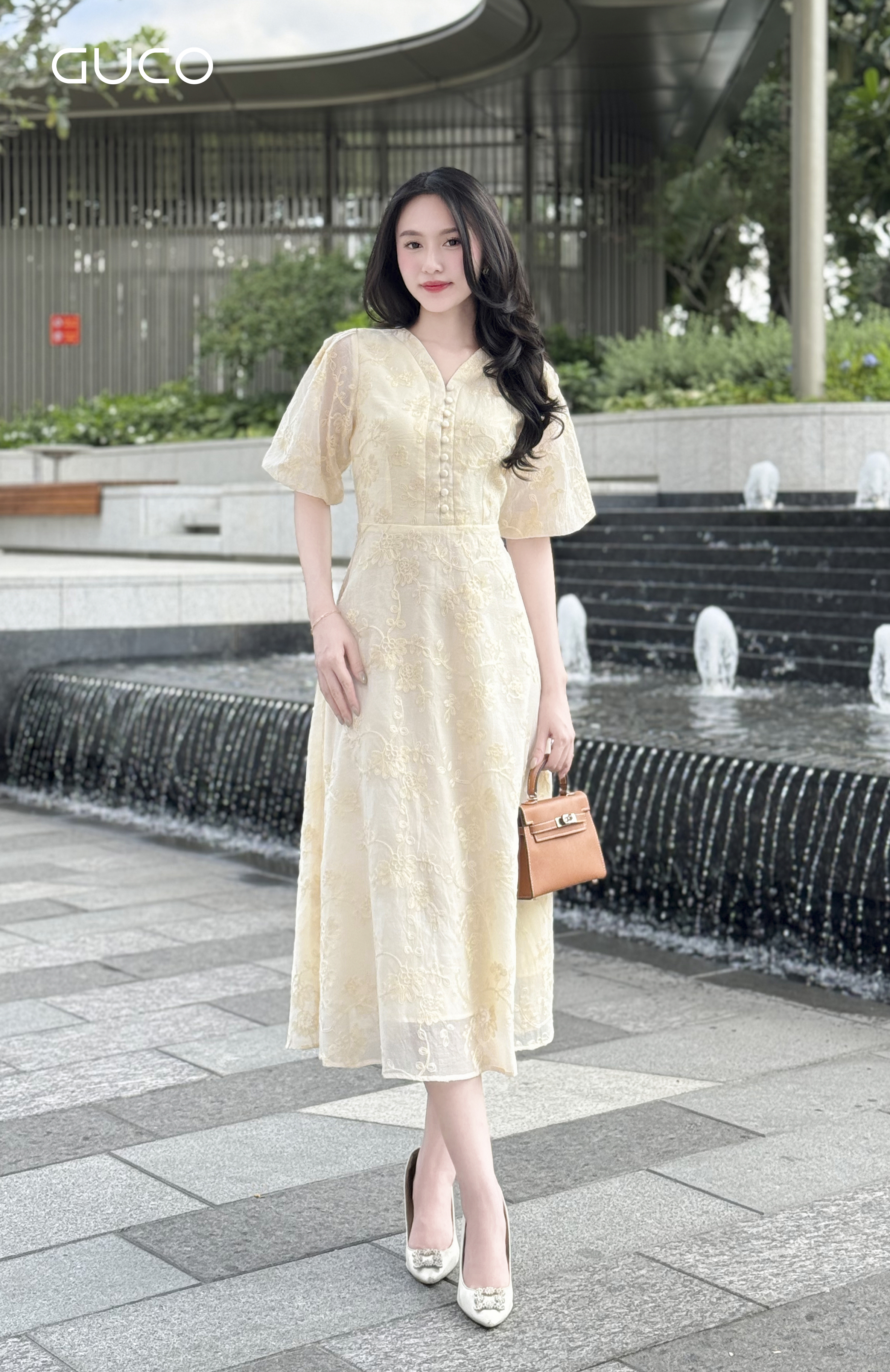 Đầm Xòe Tơ Thêu Tay Bí - Kem 4655