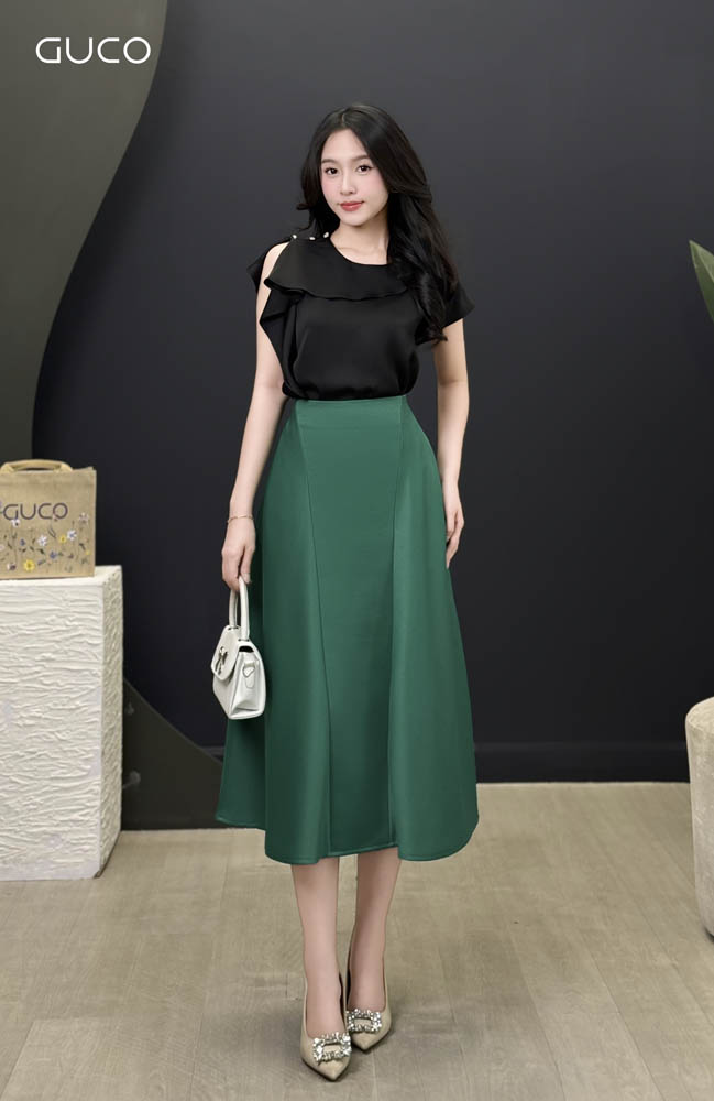 Áo Lụa Cổ Phối Bèo - Đen A601