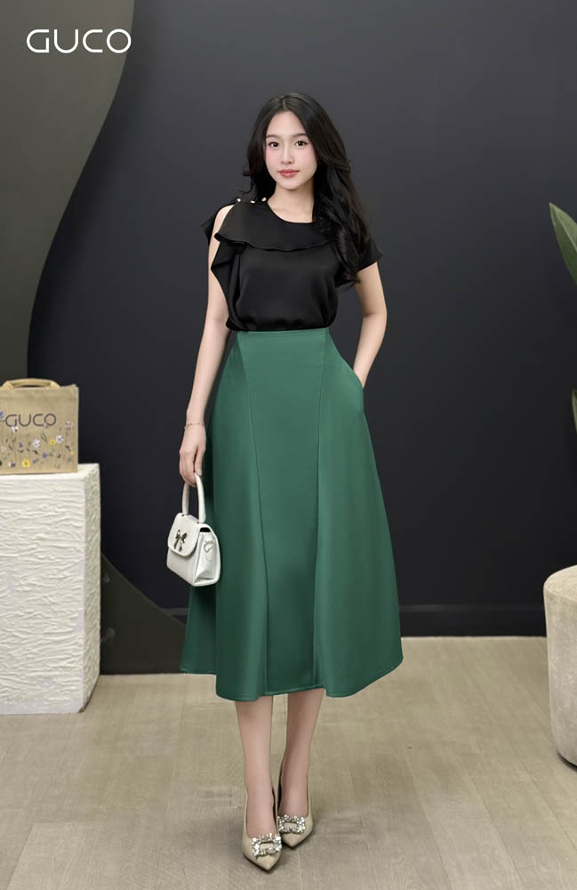 Chân Váy Xòe Ráp Mảnh - Xanh CV236