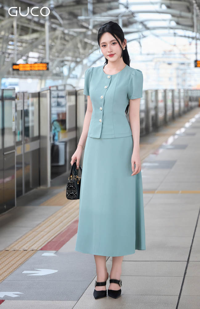 Áo Công Sở 5 Nút Tay Ngắn - Xanh A607