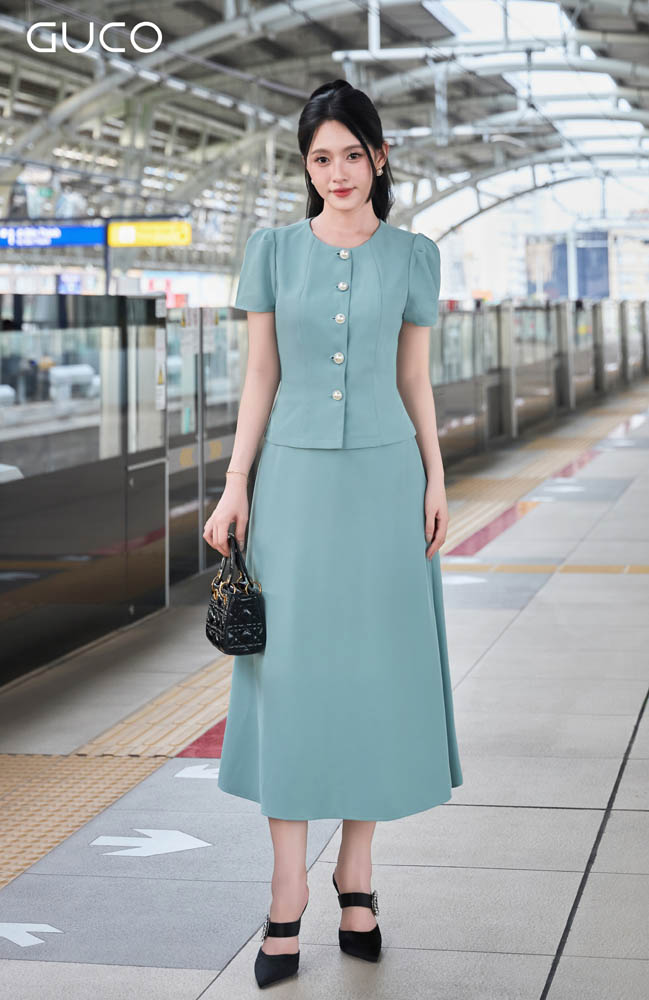 Chân Váy A Xòe Công Sở - Xanh CV240