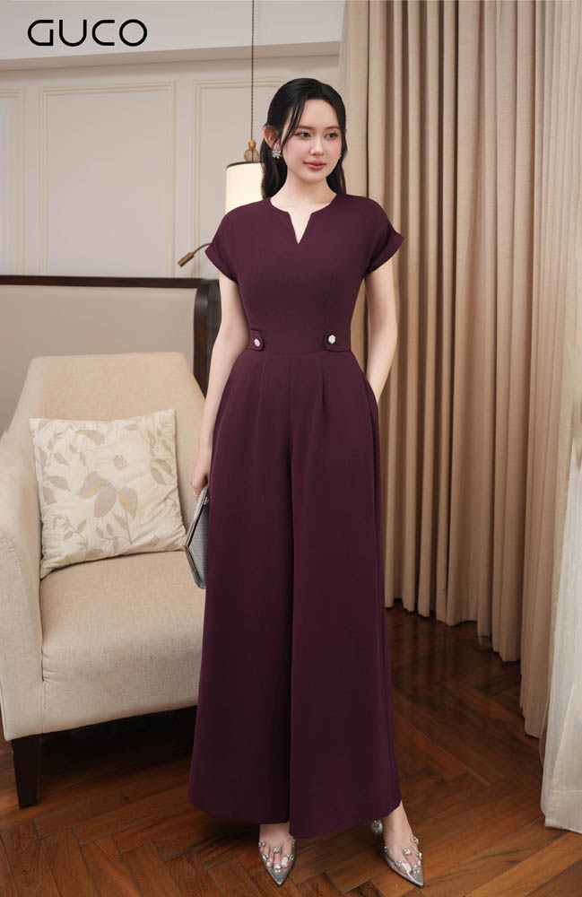 Jumpsuit Tay Dơi Cổ V Nhấn Nút - Đô 4911
