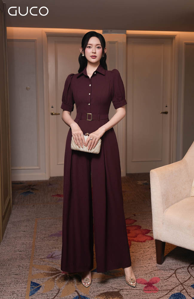 Jumpsuit Cổ Sơ Mi Kèm Belt - Đô 4915
