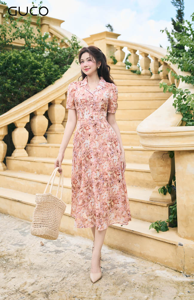 Đầm Midi Hoa Cổ Đantone - Hoa Nâu 4924