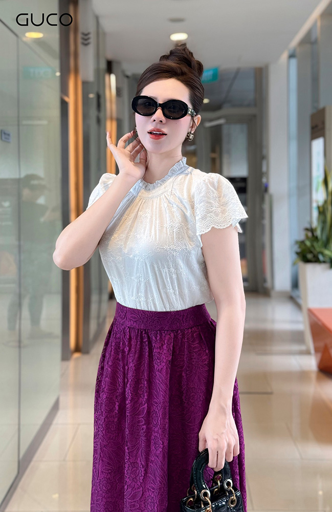 Áo Kiểu Xô Thêu 2 Lớp  - Trắng A624