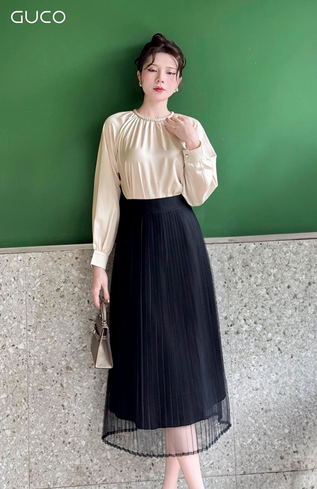 Chân Váy Lưới Dập Ly - Đen CV249
