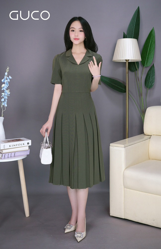 Đầm Cổ Sơ Mi Tủng Xếp Ly - Xanh 4753
