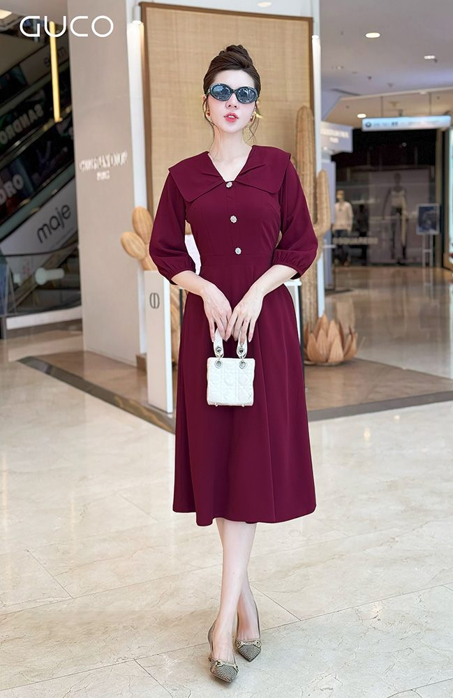 Đầm Xòe Tay Lỡ Cổ Thủy Thủ - Đỏ 4942
