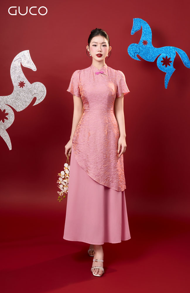 ĐÂM HOA CỔ TÀU TÙNG VOAN - HỒNG - 5056