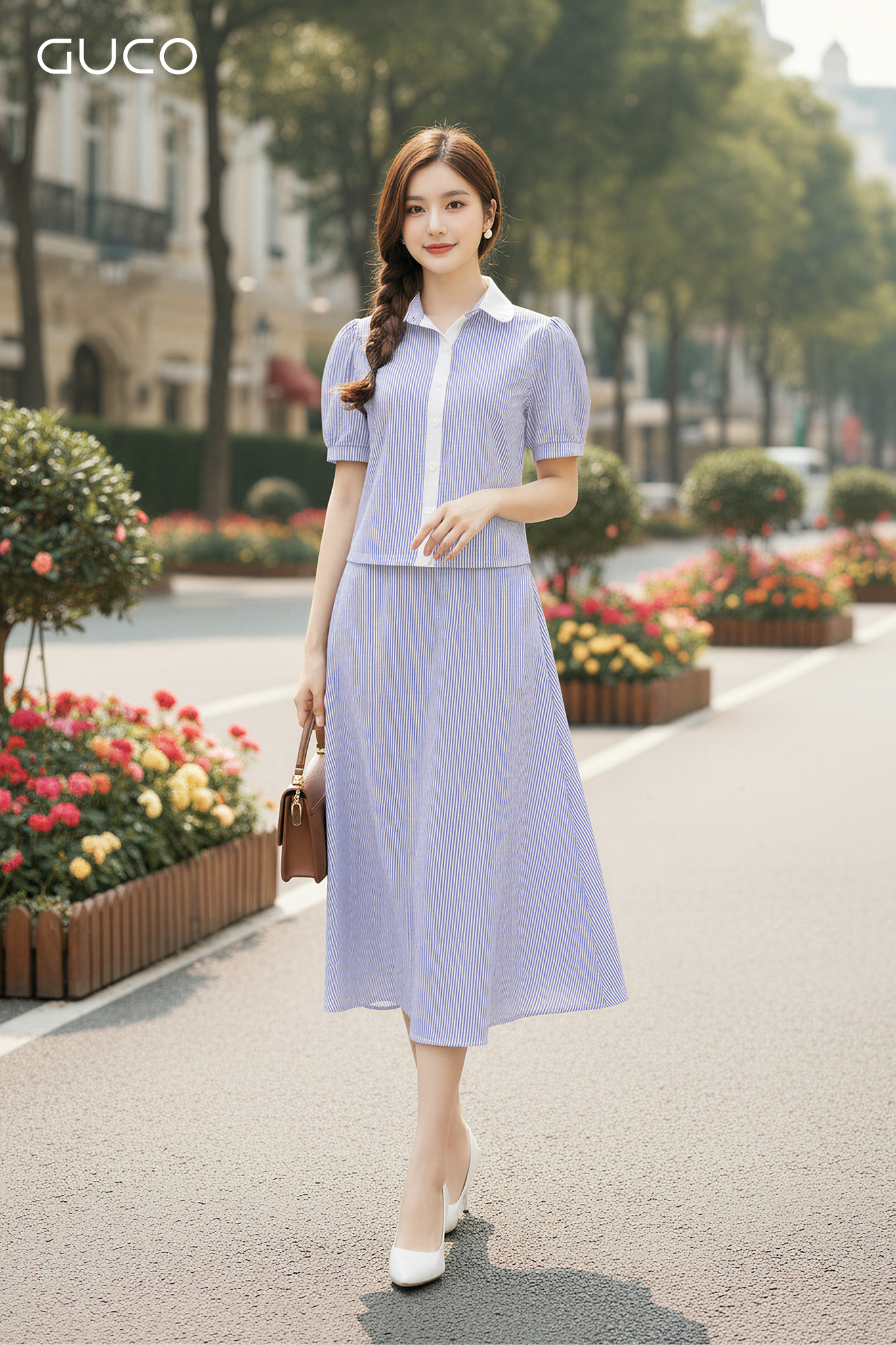 ÁO SƠ MI SỌC PHỐI TRẮNG - SỌC XANH - A689