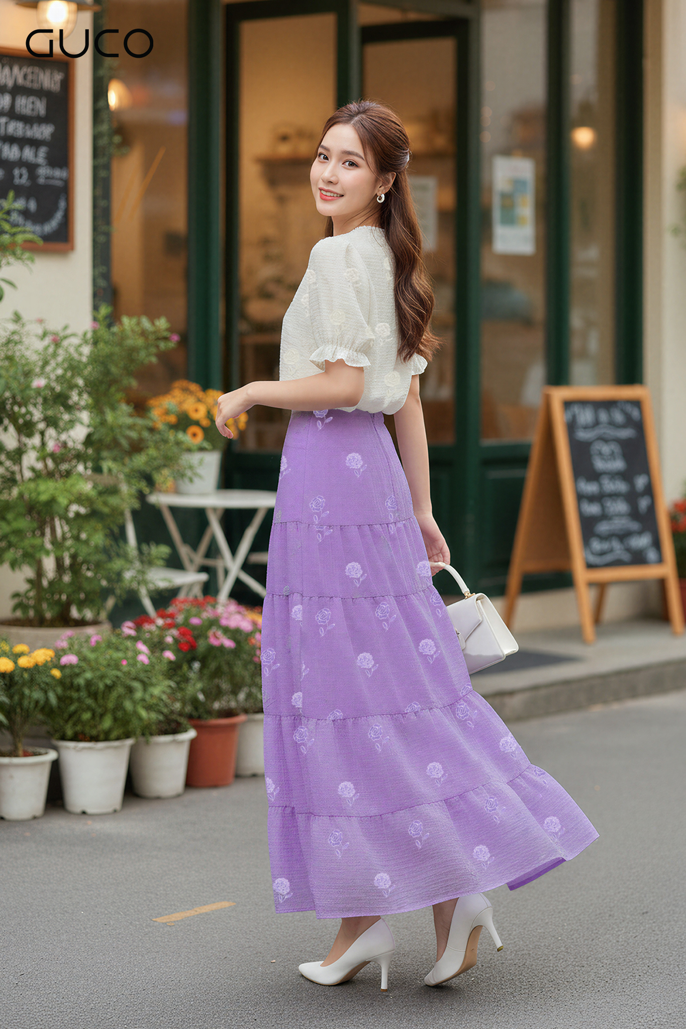 CHÂN VÁY XÒE TẦNG THÊU HOA NHÍ - TÍM - CV280