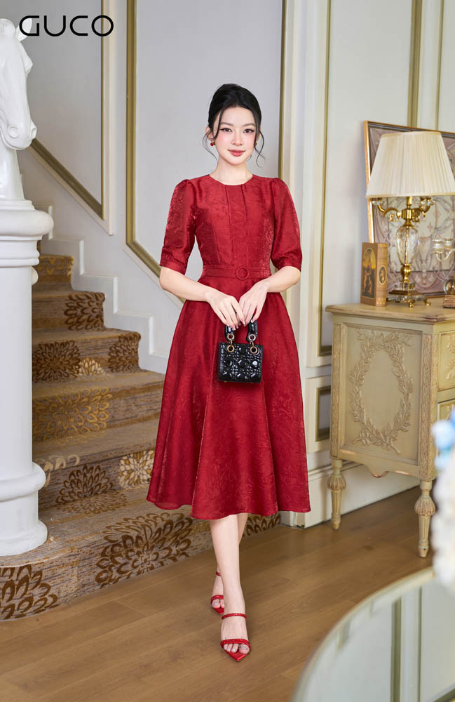 ĐẦM XÒE DỰ TIỆC ĐAI KHOEN EO - ĐỎ - 5067