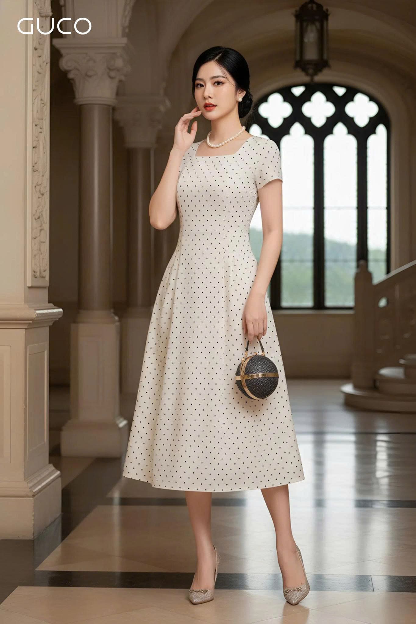 GUCO Đầm Bi Kem Vintage - KEM - 5047