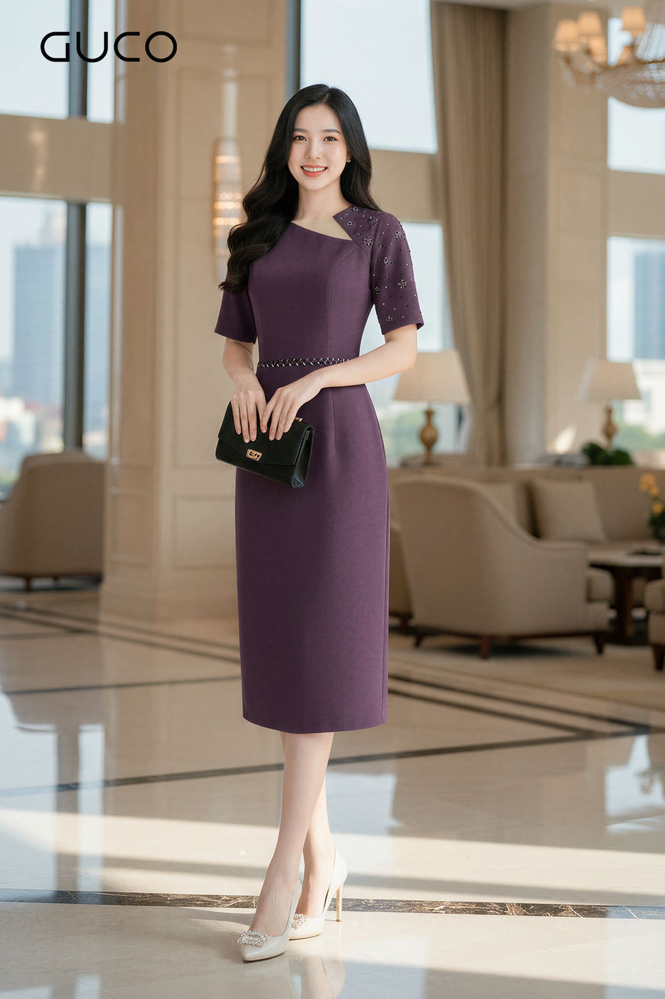 GUCO Đầm Body Tím Đính Đá - 5089