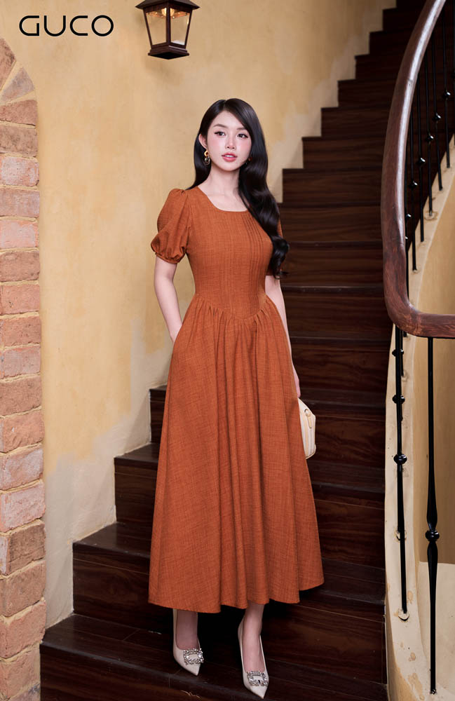 GUCO Đầm Maxi Cam Vintage - 5105