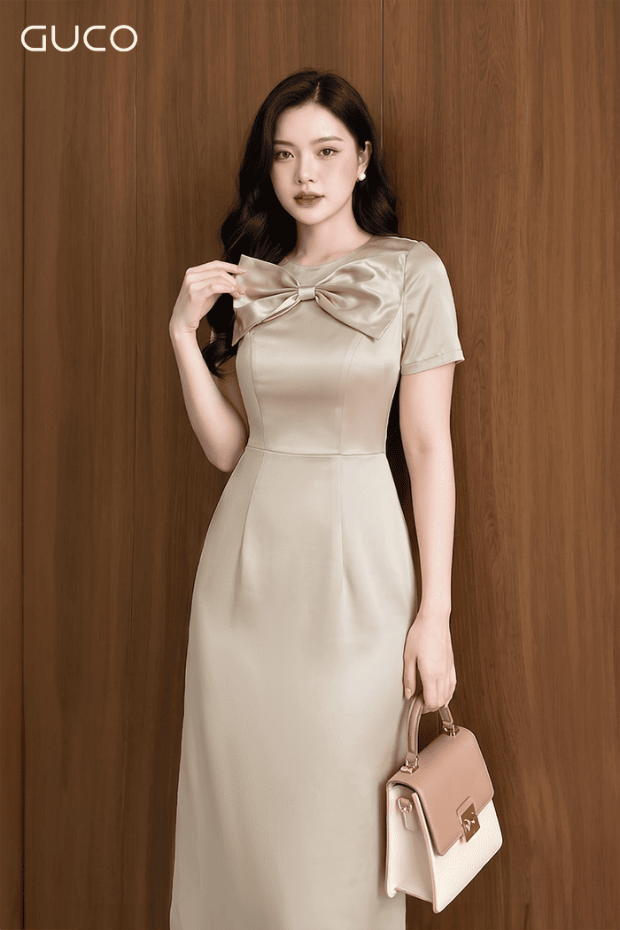 Đầm Suông Công Sở Be Đính Nơ Sang Trọng - 5117