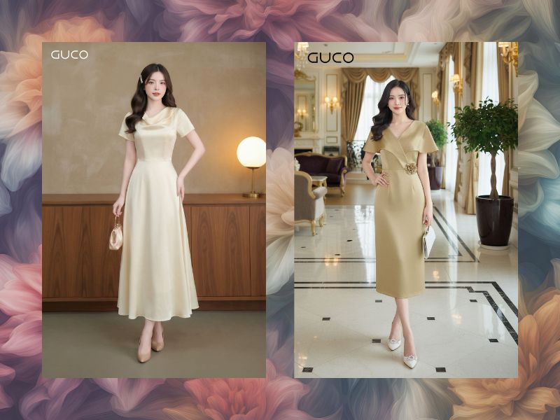 Top 5 kiểu đầm lụa cổ đổ thanh lịch đi tiệc tạo điểm nhấn