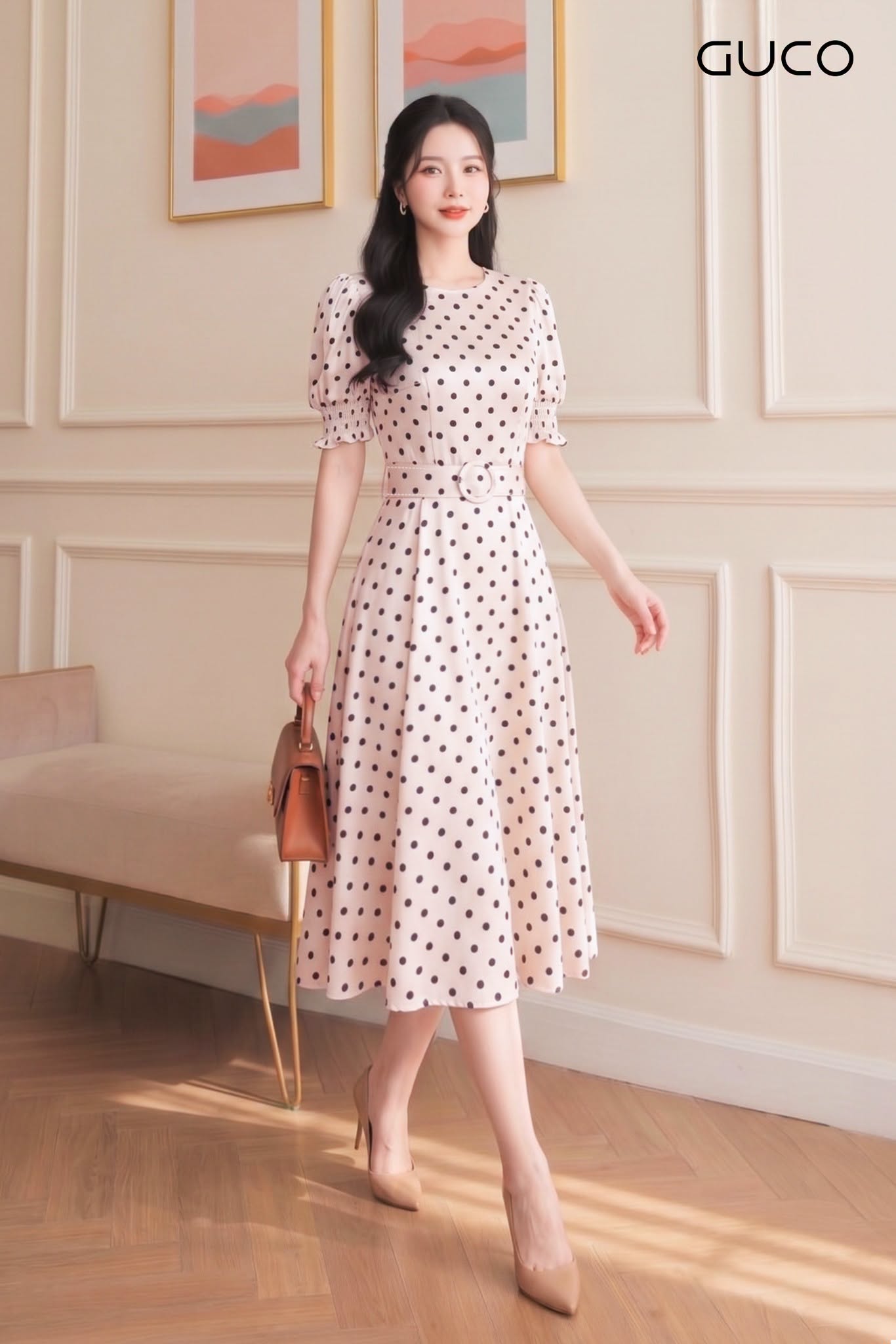 Đầm Xòe Kem Chấm Bi Thanh Lịch - 5172