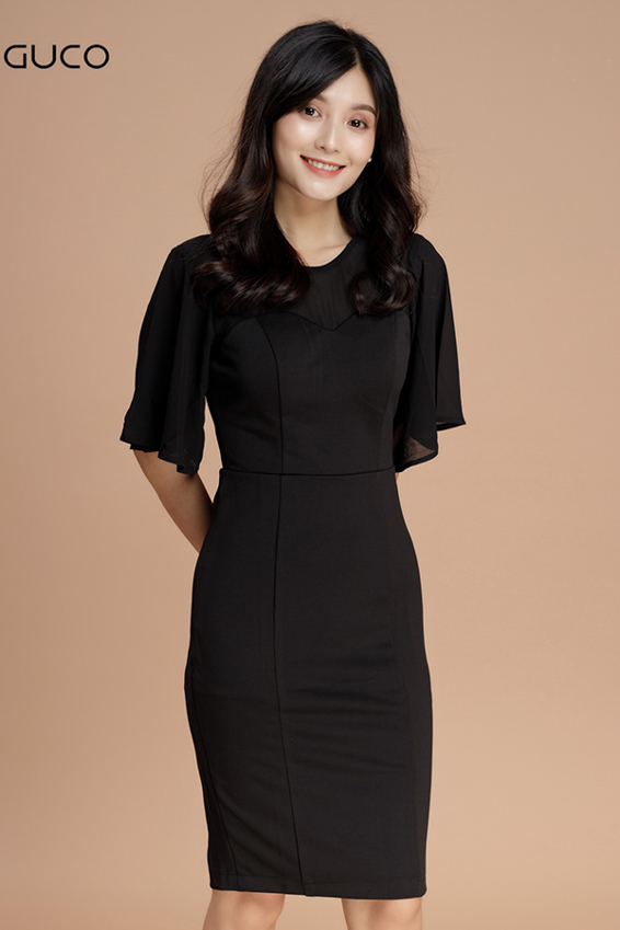 Đầm ôm body dự tiệc tay voan 1204 màu đen