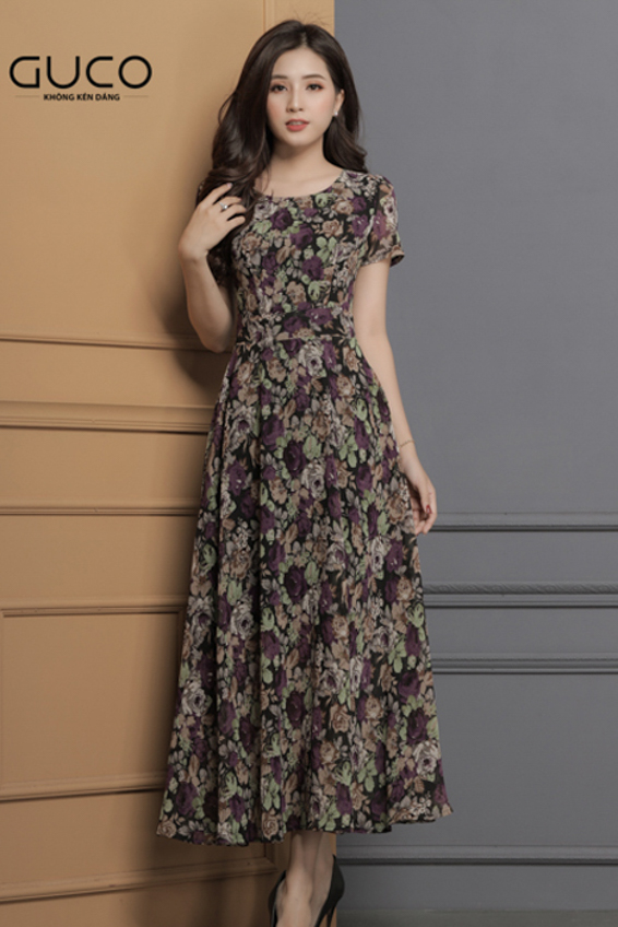 Đầm xòe dáng dài dạo phố 1666 màu tím