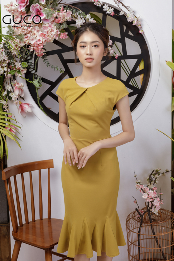 Đầm ôm body dự tiệc đuôi cá 1779 màu vàng bơ
