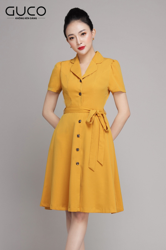 Đầm công sở dáng xòe 1971 màu vàng