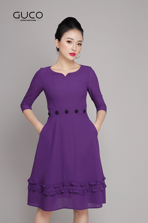 Đầm công sở dáng xòe màu tím 1978