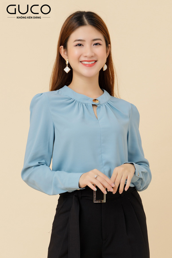 Áo kiểu nữ tay dài A166 màu xanh