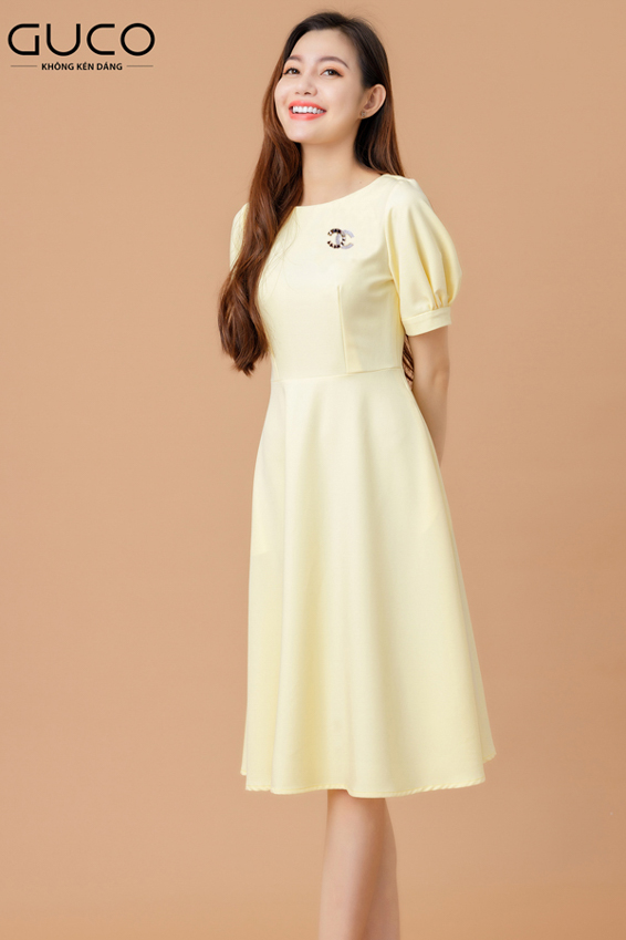 Đầm xòe công sở tay phồng 2211