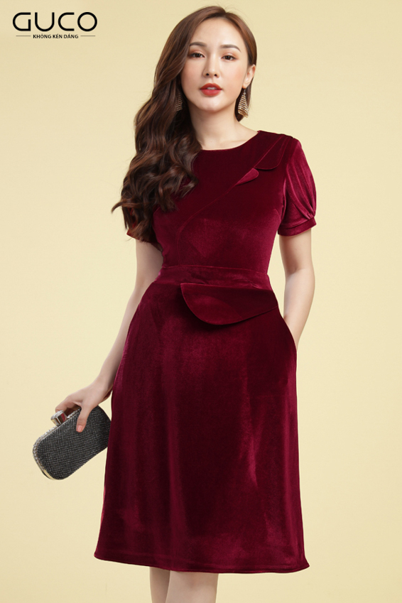 Đầm dự tiệc vải nhung 2191 màu đỏ
