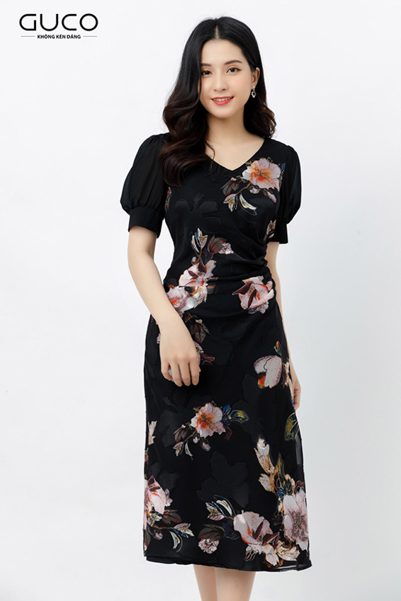 Đầm voan thêu 2346 họa tiết hoa