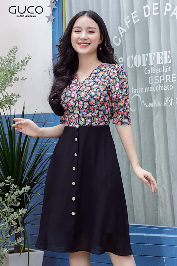 Đầm xòe dạo phố 2631 in hoa