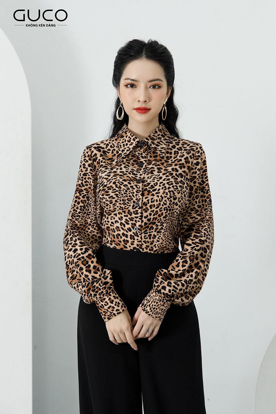 Áo sơ mi nữ A195 họa tiết beo