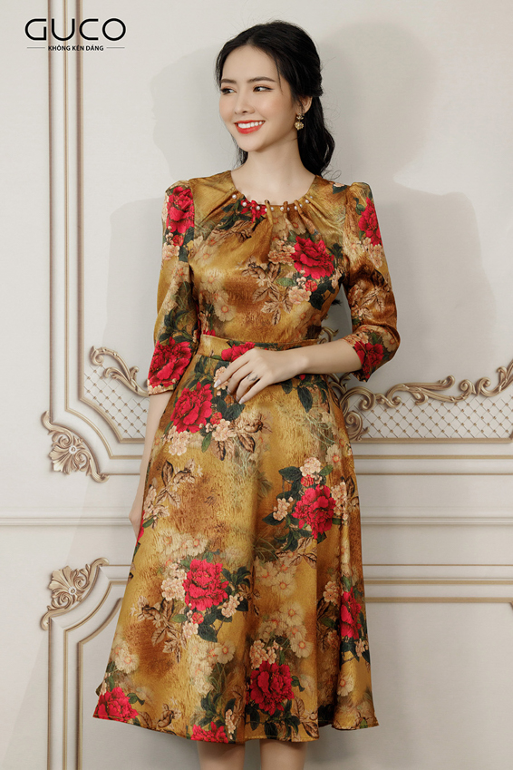 Đầm xòe hoa 3D 2988