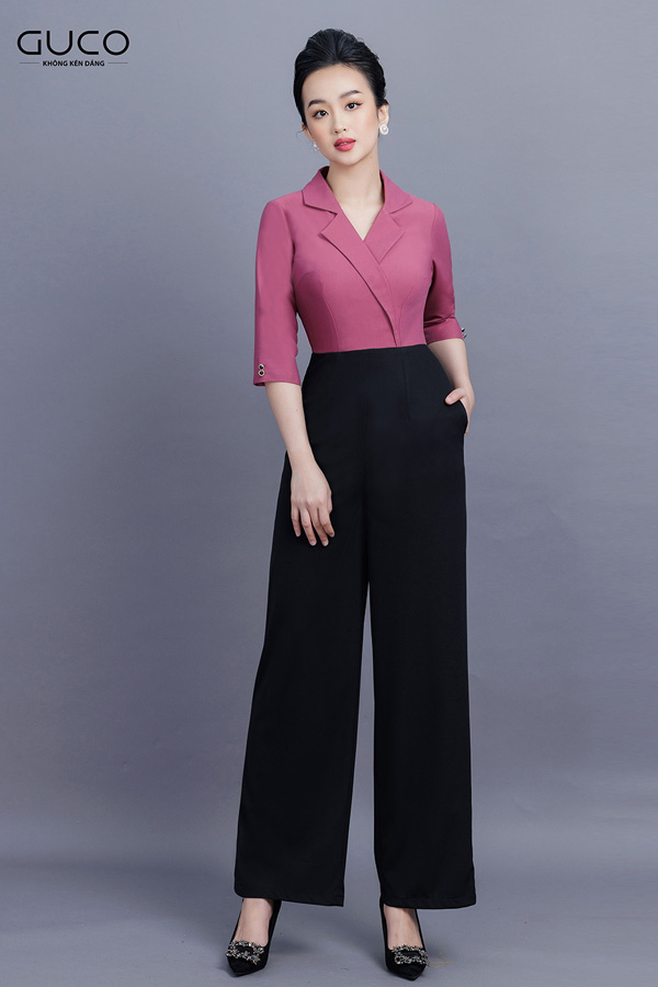 Jumpsuit ống suông cổ vest 3291