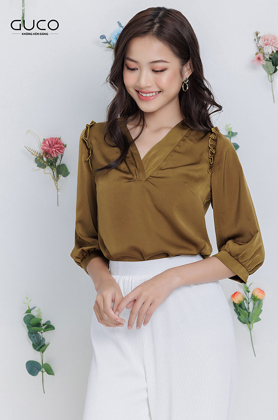 Áo kiểu tay lỡ bèo vai a266 màu nâu