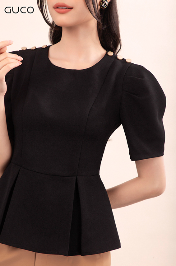 Áo kiểu xếp tà phối nút  A280