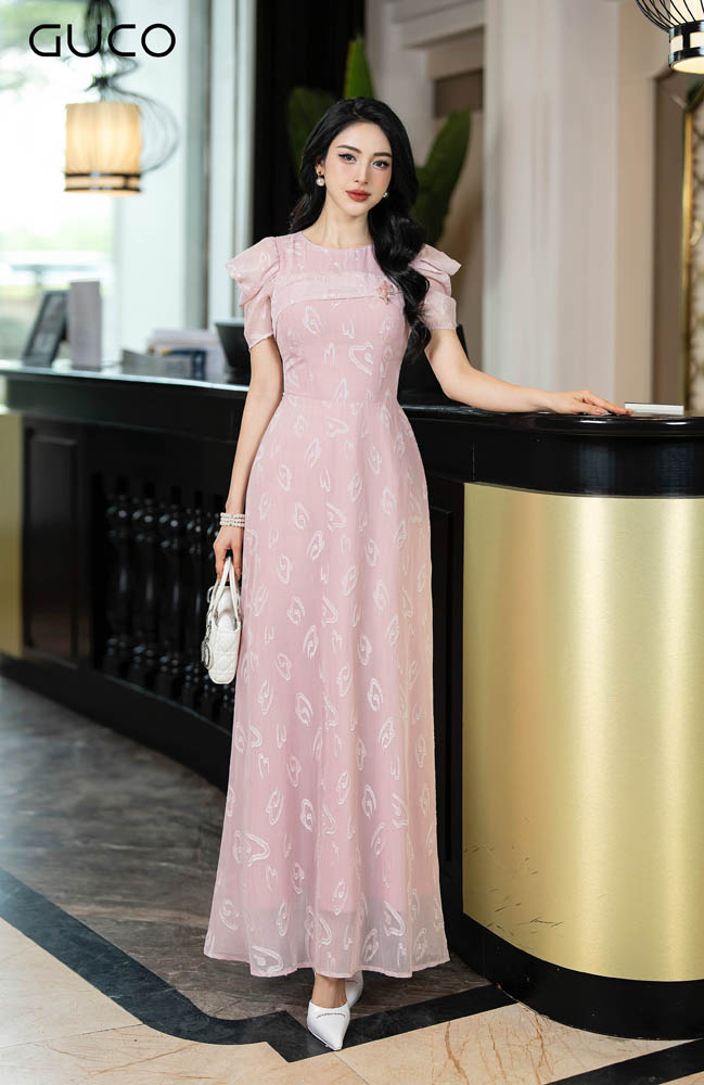 Đầm Dạ Hội Tơ Ép - Hồng D10054
