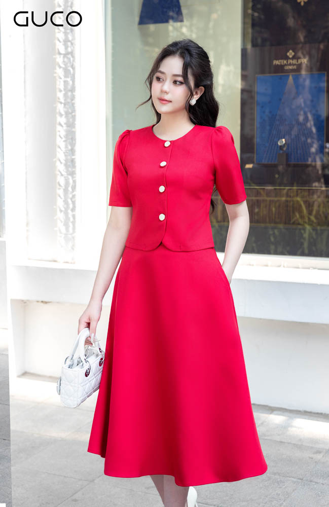 Chân Váy Tùng Xoè - Đỏ V10017D