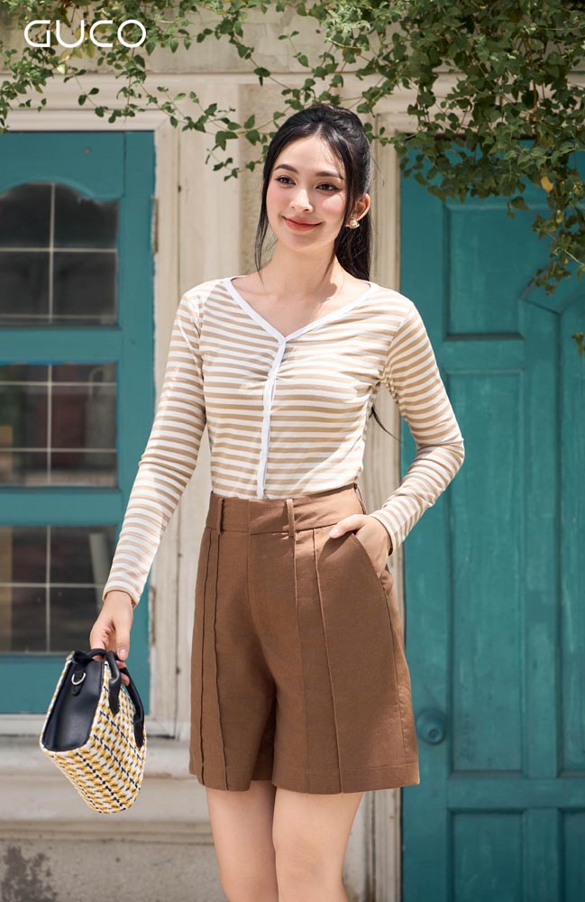 Quần Short Nữ Linen Ly Nối - Nâu QD178